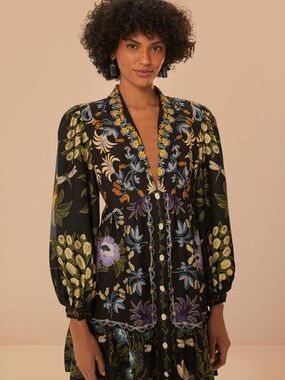 Black Winter Garden Mini Dress Long Sleeves